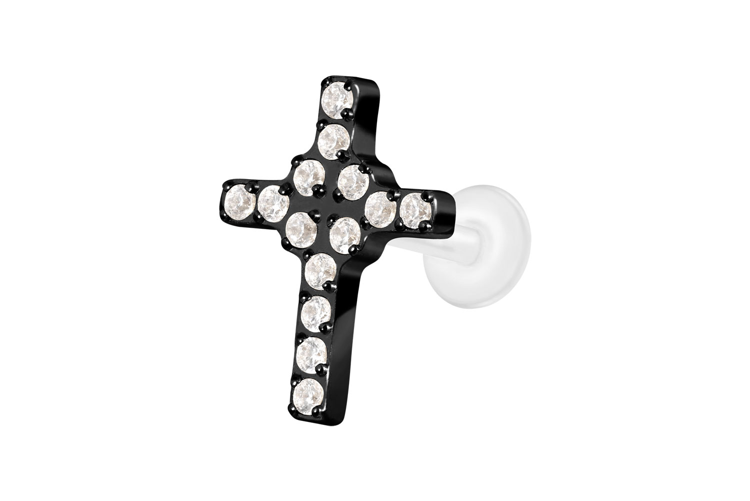 PTFE Labret Piercing mit Innengewinde + Titan-Aufsatz KRISTALLKREUZ